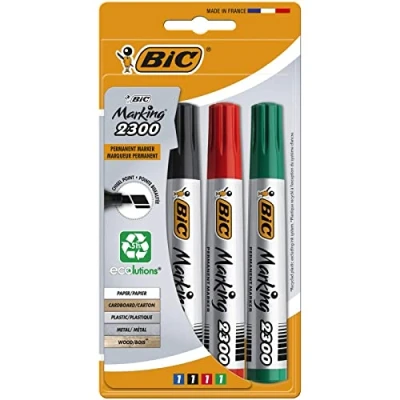 Immagine di BIC Marking 2300 Pennarelli permanenti, punta a scalpello, colori assortiti, confezione da 4