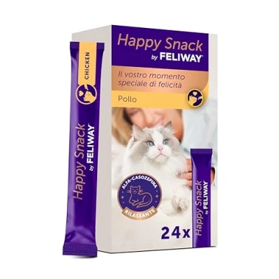 Immagine di Happy snack by FELIWAY Gustosi calmanti per gatti, 24 stick Aiuta il tuo gatto a sentirsi più tranquillo e rafforza legame tra di voi.