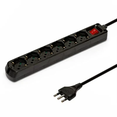 Immagine di VELAMP MULTIT I S60K Multipresa 6 Prese Polivalenti (Schuko + 10/16A) Spina Grande 16A Interruttore Luminoso Colore Nero