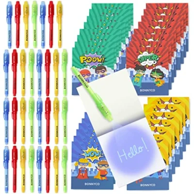 Immagine di BONNYCO Penna Invisibile e Taccuino, 32 Pezzi Super Eroi Gadget Compleanno Bambini, Bomboniere Compleanno, Giocattoli Pignatta Regalini Fine Festa Bambino Bambini Supereroi