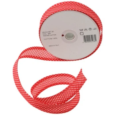 Immagine di Inastri Nastro sbieco di Cotone 25/5/ 5 mm, Rosso a Pois Bianchi 267
