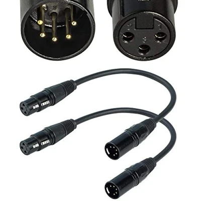 Immagine di SiYear 3 pin XLR femmina a 5 maschio Cavo audio per microfono DMX Stage Light Turnaround ， XLR3F XLR5M adattatore （12inch / 2Pack