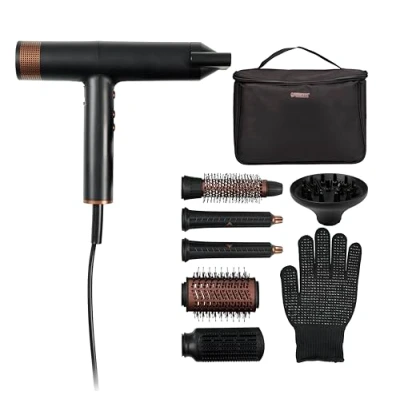 Immagine di Princess Airstyler Pro, 7 in 1, 3 Livelli di Calore e Velocità, Funzione Ionica, Cool Shot, Cavo 1,8m, Custodia da Viaggio, Accessori, Guanto Termico, Motore BLDC, 2000 W, 01.529205.01.001