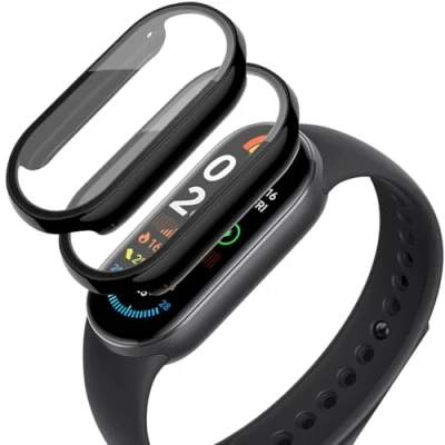 Immagine di Msiall [2 pezzi] nero con Pellicola Protezione Schermo Vetro Temperato per mi band 9, 9H Durezza PC Case,Bumper,Sottile Case Protettiva Completa Smart 9