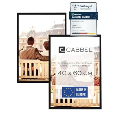 Immagine di CABBEL Confezione Doppia (Set di 2) Cornice 40x60 cm, Nero, Robusta in Legno MDF, plexiglass infrangibile,