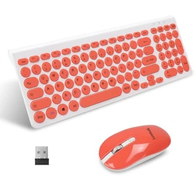 Immagine di LeadsaiL, Set tastiera wireless mouse e ergonomici, per PC mouse, layout tedesco QWERTZ, tasti silenziosi MacOS PC, laptop, rosa