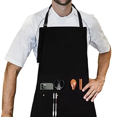 Immagine di LessMo Grembiule, 100% Cotone Grembiule di Cucina con Laccio Regolabile, qualità Professionale Barbecue 70 x 85cm