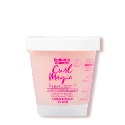 Immagine di Umberto Giannini Curl Magic Maschera per capelli vegana e cruelty free, riparazione crescita dei ricci, con alghe, crusca di grano caffeina, 230 ml