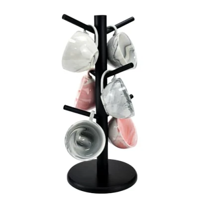 Immagine di ADERTOS Albero Porta Tazze Con 6 Ganci, Portabicchieri in Bambù, Struttura Ad Albero, Tazzine da Caffè Rimovibile, Supporto legno per Cucina Ristorante Bar, Nero