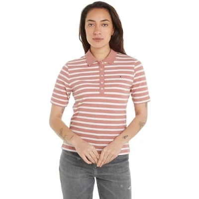 Immagine di Tommy Hilfiger Maglietta Polo Maniche Corte Donna 1985 Pique Stripe Regular Fit, Multicolore (Breton Stp/ Teaberry/ Ecru), M