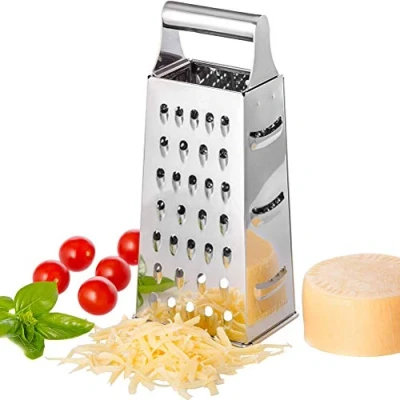 Immagine di grattugia in acciaio inox da 8 pollici, multiuso a 4 lati, per formaggio, grattugia, affettatrice/Zester cucina verdura frutta formaggi