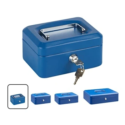 Immagine di ARREGUI Elegant C9215 Cassetta di sicurezza con chiave per contare e trasportare denaro Portavalori in acciaio vassoio Portamonete Cassaforte portatile de 15 cm larghezza Blu