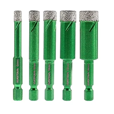 Immagine di Set punte diamantate per gres porcellanato seghe a tazza secco con Gambo cambio rapido fisso su punte, marmo e granito ceramici, Nr.K6 (6/6/6/8/10MM)