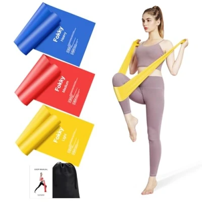 Immagine di Fokky Elastici Fitness (Set di 3), Fascia Elastica da 2.0 M, Set Elastico per Yoga, Pilates, Allenamento Esercizi la Palestra/Casa