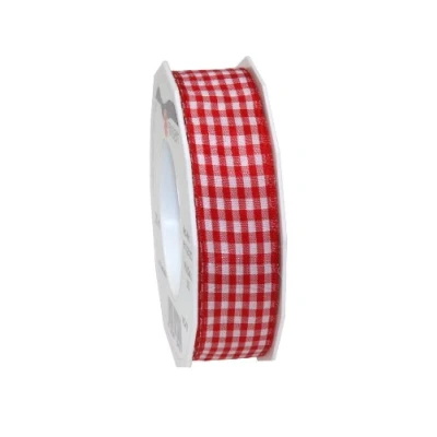Immagine di Präsent Vichy Nastro a quadretti con filo metallico, 25 mm, 20 m, colore: Rosso