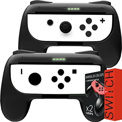 Immagine di Orzly Grip Compatibile con i Joy del Nintendo Switch per Un Comfort Extra (Confezione Doppia) 2 Impugnature Universali Nere