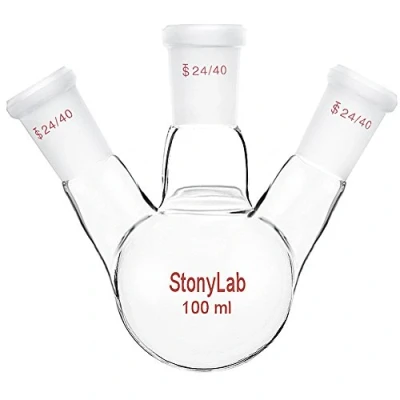 Immagine di stonylab Borosilicato Vetro 3 Collo Fondo Rotondo Pallone RBF, con 24/40 Centrale e lato Standard Coniche Esterno Misto Giunto, Neck Round Bottom Flask 100ml