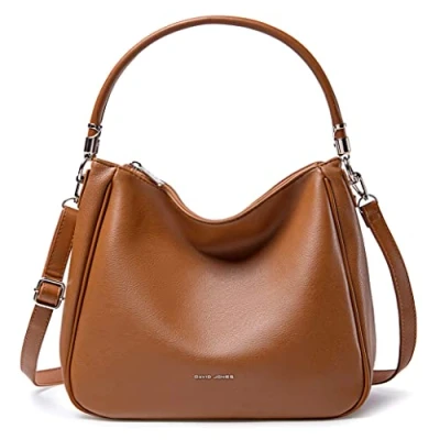Immagine di David Jones Borsa a Spalla Hobo Donna Mano Tracolla Pelle PU Tote Media con Manico Lungo Borsetta Moda Città Classica Pratica Elegante Marrone Cognac