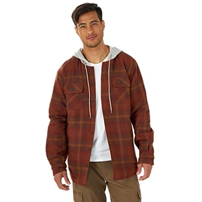 Immagine di Wrangler Authentics Giacca Camicia in Flanella a Manica Lunga con Cappuccio, Caramella MOU, XXL Uomo