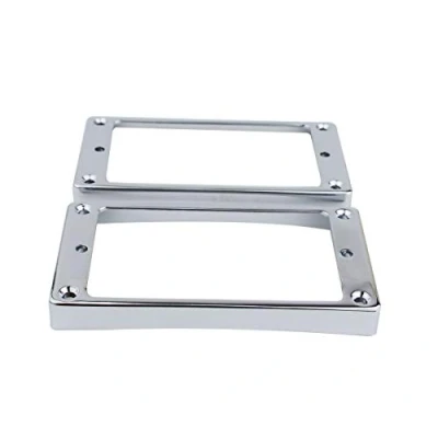 Immagine di Guyker Curved Bottom Metal Humbucker Pickup Mounting Ring Set Bridge and Neck Pickups Cover Frame Replacement Compatible with Les Paul LP Style Electric Guitar or Precision Bass(2PCS, Chrome)