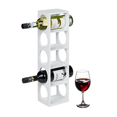 Immagine di Relaxdays Cantinetta Portabottiglie, Scaffale per 5 Bottiglie di Vino, in Orizzontale, bambù, HLP 53x14x12 cm, Bianco