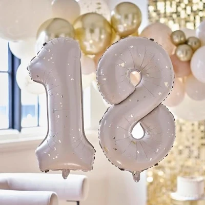 Immagine di Ginger Ray Palloncino per 18 compleanno, 2 numeri neutri e oro con cannuccia di gonfiaggio, 66 cm