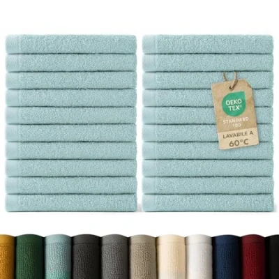 Immagine di Blumtal Asciugamani Bagno, Viso Super Assorbenti, 100% Cotone Certificato Oeko Tex 100, 24 Salviette (30x30cm), Azzurro