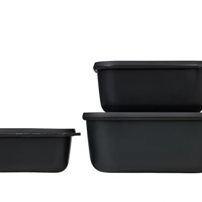 Immagine di Mepal Set da 3 Contenitori Cirqula Rettangolare per Alimenti con Coperchio Adatti come Ermetici Frigo, Congelatore, Microonde 750, 1500 &amp; 3000 ml Nordic Black