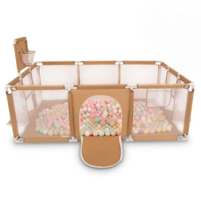 Immagine di Selonis Recinto Per Bambini Con 400 Palline 6 Cm, Playground Box, Beige: Beige Pastello/Giallo Pastello/Bianco/Menta/Rosa Chiaro