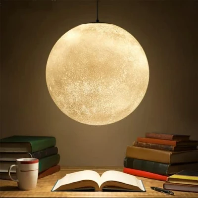 Immagine di GUANSHAN Moon Lampadario Creativo Planet Arte Luna Comodino Lampada Da Soffitto Orb A Sospensione Luce Lunare Per Camera Letto, Sala Pranzo, Corridoio