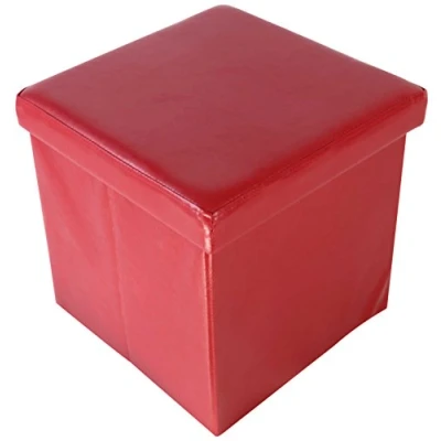 Immagine di ECHTWERK Cubo di Seduta, Storecube, Sgabello Imbottito con vano portaoggetti, Contenitore Pieghevole, per Piedi, Funzione tavolino, Similpelle, Rosso, Circa 38 x cm