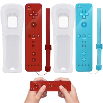 Immagine di Telecomando Wii, 2x controller Wii di gioco connessione sensore movimento remoto wireless gamepad sostitutivo per console e con custodia cinturino da polso