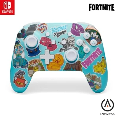 Immagine di PowerA controller Senza Fili avanzato per Nintendo Switch Sticker mania di Fortnite, modello OLED, Lite, Gamepad, gioco, Bluetooth