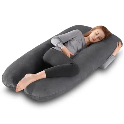 Immagine di Avmvnvc Cuscino per Gravidanza e Allattamento Forma di U Dormire con Federa in Velluto Sfoderabile Lavabile Grigio scuro