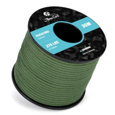Immagine di Abma Cord 30M Paracord 275 Nylon Corda 2,4 mm da Paracadute a 4 Fili Cavo di Sopravvivenza, Militare, Multiuso Max. 125kg (275lbs) Verde Bosco