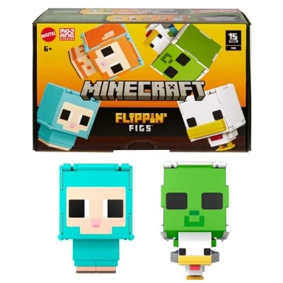 Immagine di Mattel Minecraft Flippin&#039; Figs Pecora e Pollo, confezione da 2 personaggi in 1 trasformabili, alti 10 cm con design pixelato, ispirati all videogioco, giocattolo per bambini, 6+ anni, HXK17