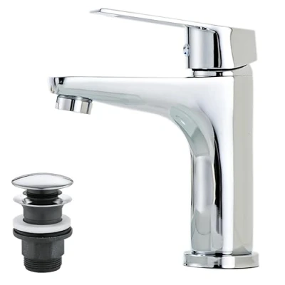 Immagine di Sumeber Rubinetto da bagno con asta di trazione, miscelatore monocomando per lavabo scarico, cromato, lavabo,