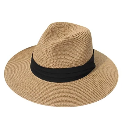 Immagine di DRESHOW Donna Cappello Panama in Paglia Fedora. da Spiaggia Arrotolato, a Tesa Larga UPF 50+