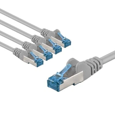 Immagine di goobay 66020 Cavo di rete CAT 6a in set da 5 cavi patch schermati S/FTP/CU, PiMF, LSZH/Cat con 10 Gbit/Grigio/5 x m