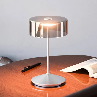 Immagine di Sigor Numotion Lampada da tavolo ricaricabile a LED, argento, vetro, IP54, dimmerabile