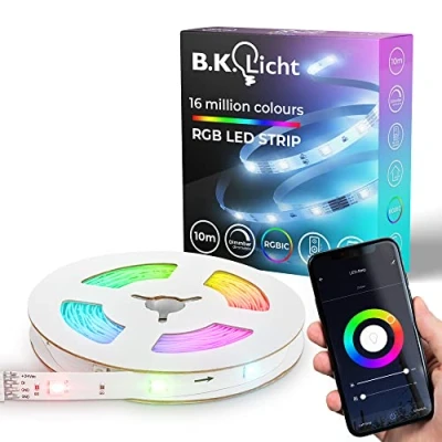 Immagine di B.K.Licht I Striscia LED RGBIC Wifi 10 m Controllo app Sensore musicale Barra luminosa Chaser Compatibile con Alexa Banda intelligente Autoadesivo