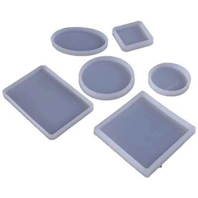 Immagine di Xfaiz 6 stampi in silicone per sottobicchieri, resina, riutilizzabili, rotondi, quadrati, gioielli, a forma di rettangolo, colata resina e cemento
