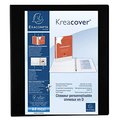 Immagine di Exacompta 51843NE 1 Raccoglitore Personalizzabile Kreacover 4 Anelli a D 40 mm Copertina Foderata PP con Tasca Fronte/Dorso/Retro Dorso 64 F.to Esterno 28.5x32 cm per A4 Maxi Nero
