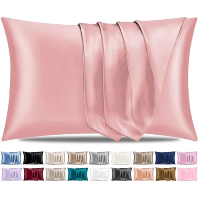 Immagine di Pamposh federe in raso di seta per capelli e pelle, confezione da 2 pezzi, dimensioni standard con chiusura a busta (2 (50 x 75 cm), colore corallo