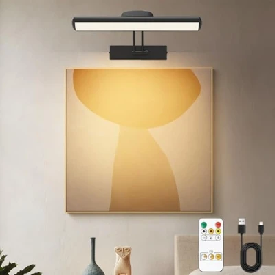 Immagine di DESGNT lampada da parete a telecomando, illuminazione di una lavagna LED senza fili, testa rotante con timer, immagine braccio girevole 180 per affresco e