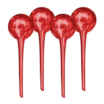 Immagine di Relaxdays Sfere per Irrigazione, HxD: 30x9 cm, Set 4 Irrigatori Automatici Piante e Fiori in Vacanza, Vetro, Rosso