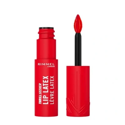 Immagine di Rimmel London, Thrill Seeker Lip Latex, 350 Spicy, Rossetto liquido, Lucidalabbra, Colore labbra, con acido ialuronico, Tinta Morbidezza e lucentezza, Vitamina E, Aloe Vera, 6 ml