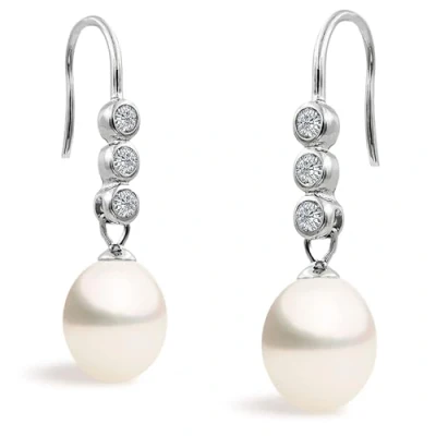 Immagine di Orecchini di perle da donna coltivati ​​d&#039;acqua dolce tipo goccia d&#039;acqua con 3 piccole pietre cubic zirconia 7 8 mm SECRET &amp; YOU Argento sterling 925 rodiato.