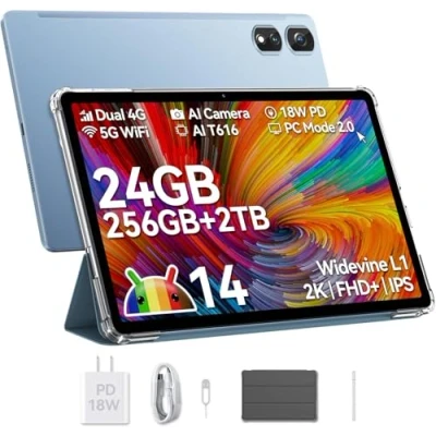 Immagine di Blackview Tab 16 Pro Tablet Android 14, 16GB RAM + 256GB ROM (1TB TF) Gaming Tablet, 11 Pollici con Display Ampio, PC 4G Dual SIM, Penna e Custodia Incluse