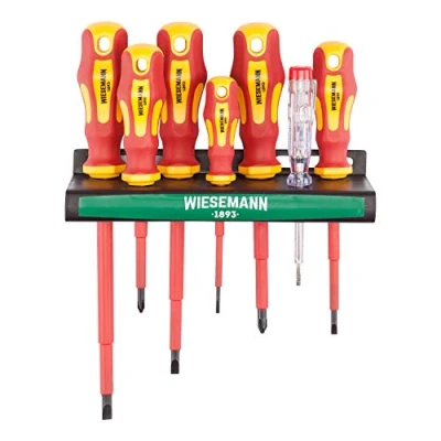 Immagine di Set cacciaviti da 7 pezzi certificati VDE con voltmetro supporto WIESEMANN 1893 punte a taglio e PH I 81123